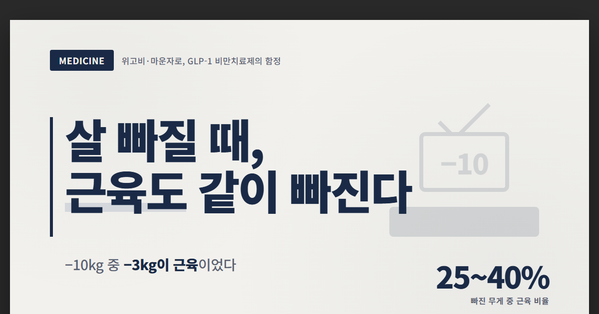 체중계 위에 올라간 사람의 실루엣에서 지방과 함께 작은 근육 모양이 함께 떨어져 나가는 일러스트